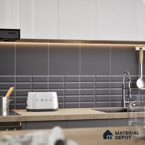 Faux Subway Wall Tile TL 04920 J Estilo Retro Brick Urban Charcoal 1 ft x 1 ft Ceramic Matte Finish - 9 mm | Suitable for Highlighter Walls, Foyer, Bathroom, Kitchen Wall & Backsplashes | Please Expect a Slight Variation of Pattern