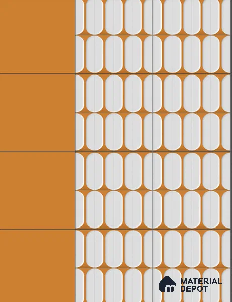 Faux Subway Wall Tile TL 04920 K Estilo Retro Capsule 1 Orange Ornato 1 ft x 1 ft Ceramic Matte Finish - 9 mm | Suitable for Highlighter Walls, Foyer, Bathroom, Kitchen Wall & Backsplashes | Please Expect a Slight Variation of Pattern (Sample)