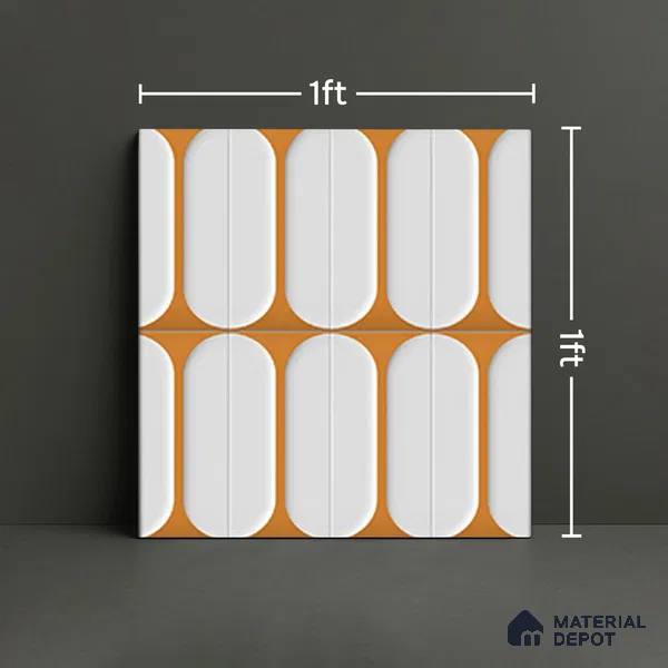 Faux Subway Wall Tile TL 04920 K Estilo Retro Capsule 1 Orange Ornato 1 ft x 1 ft Ceramic Matte Finish - 9 mm | Suitable for Highlighter Walls, Foyer, Bathroom, Kitchen Wall & Backsplashes | Please Expect a Slight Variation of Pattern (Sample)
