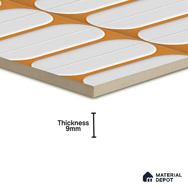 Faux Subway Wall Tile TL 04920 K Estilo Retro Capsule 1 Orange Ornato 1 ft x 1 ft Ceramic Matte Finish - 9 mm | Suitable for Highlighter Walls, Foyer, Bathroom, Kitchen Wall & Backsplashes | Please Expect a Slight Variation of Pattern (Sample)
