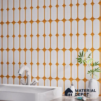 Faux Subway Wall Tile TL 04920 K Estilo Retro Capsule 1 Orange Ornato 1 ft x 1 ft Ceramic Matte Finish - 9 mm | Suitable for Highlighter Walls, Foyer, Bathroom, Kitchen Wall & Backsplashes | Please Expect a Slight Variation of Pattern (Sample)