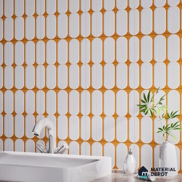 Faux Subway Wall Tile TL 04920 K Estilo Retro Capsule 1 Orange Ornato 1 ft x 1 ft Ceramic Matte Finish - 9 mm | Suitable for Highlighter Walls, Foyer, Bathroom, Kitchen Wall & Backsplashes | Please Expect a Slight Variation of Pattern (Sample)