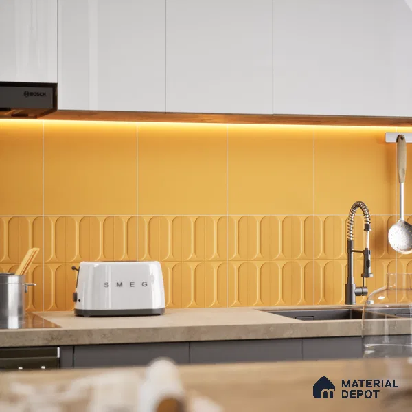 Faux Subway Wall Tile TL 04920 L Estilo Retro Capsule 2 Orange Ornato 1 ft x 1 ft Ceramic Matte Finish - 9 mm | Suitable for Highlighter Walls, Foyer, Bathroom, Kitchen Wall & Backsplashes | Please Expect a Slight Variation of Pattern (Sample)