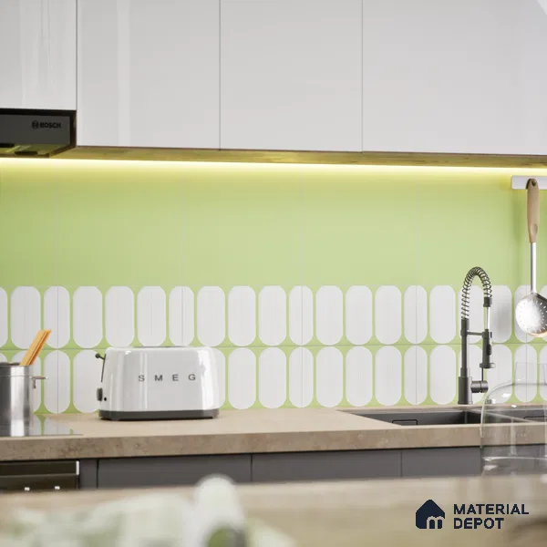 Faux Subway Wall Tile TL 04920 O Estilo Retro Capsule 1 Olive Green 1 ft x 1 ft Ceramic Matte Finish - 9 mm | Suitable for Highlighter Walls, Foyer, Bathroom, Kitchen Wall & Backsplashes | Please Expect a Slight Variation of Pattern (Sample)