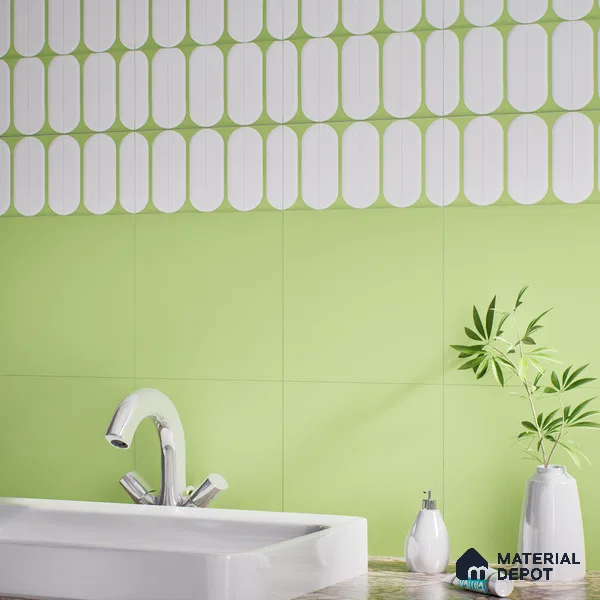 Plain Pastel Wall & Floor Tile TL 04920 P Estilo Retro Plain Olive Green 1 ft x 1 ft Ceramic Matte Finish - 9 mm | Suitable for Living Room, Dining, Bedroom, Foyer, Patio (Sample)