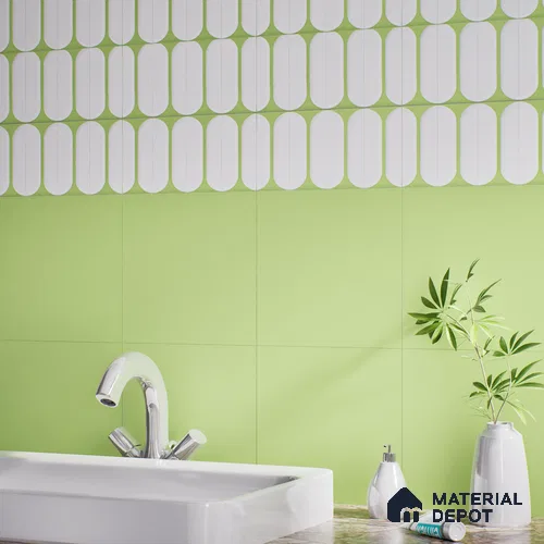 Plain Pastel Wall & Floor Tile TL 04920 P Estilo Retro Plain Olive Green 1 ft x 1 ft Ceramic Matte Finish - 9 mm | Suitable for Living Room, Dining, Bedroom, Foyer, Patio