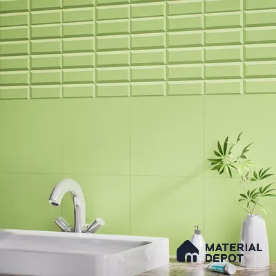 Faux Subway Wall Tile TL 04920 R Estilo Retro Brick Olive Green 1 ft x 1 ft Ceramic Matte Finish - 9 mm | Suitable for Highlighter Walls, Foyer, Bathroom, Kitchen Wall & Backsplashes | Please Expect a Slight Variation of Pattern (Sample)