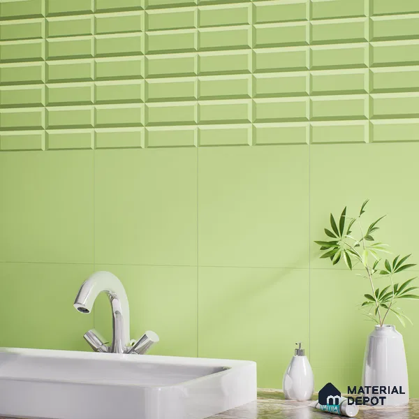 Faux Subway Wall Tile TL 04920 R Estilo Retro Brick Olive Green 1 ft x 1 ft Ceramic Matte Finish - 9 mm | Suitable for Highlighter Walls, Foyer, Bathroom, Kitchen Wall & Backsplashes | Please Expect a Slight Variation of Pattern (Sample)