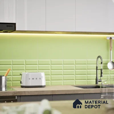 Faux Subway Wall Tile TL 04920 R Estilo Retro Brick Olive Green 1 ft x 1 ft Ceramic Matte Finish - 9 mm | Suitable for Highlighter Walls, Foyer, Bathroom, Kitchen Wall & Backsplashes | Please Expect a Slight Variation of Pattern (Sample)