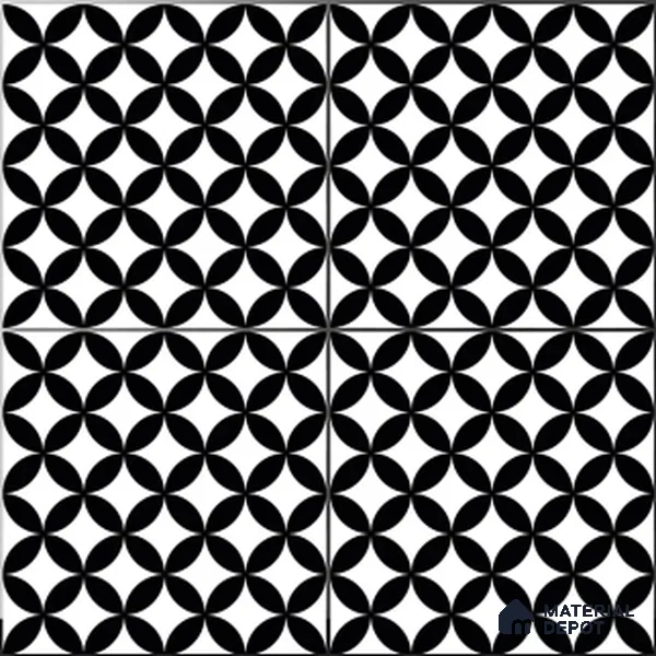 Moroccan Wall & Floor Tile TL 01444 Snow Monochrome 2 ft x 2 ft Matte Finish Vitrified Tile - 9 mm | Suitable For Balcony, Bathroom, Foyer | Please Expect a Slight Variation of Pattern