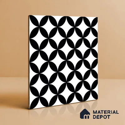 Moroccan Wall & Floor Tile TL 01444 Snow Monochrome 2 ft x 2 ft Matte Finish Vitrified Tile - 9 mm | Suitable For Balcony, Bathroom, Foyer | Please Expect a Slight Variation of Pattern