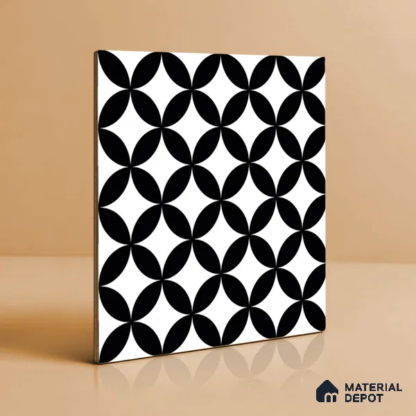 Moroccan Wall & Floor Tile TL 01444 Snow Monochrome 2 ft x 2 ft Matte Finish Vitrified Tile - 9 mm | Suitable For Balcony, Bathroom, Foyer | Please Expect a Slight Variation of Pattern