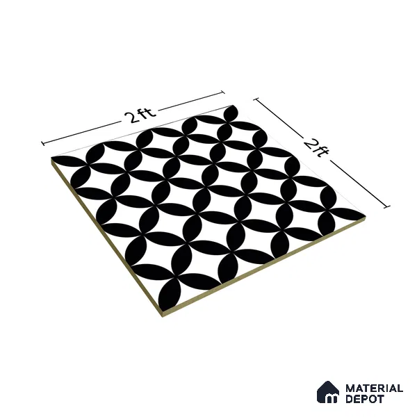 Moroccan Wall & Floor Tile TL 01444 Snow Monochrome 2 ft x 2 ft Matte Finish Vitrified Tile - 9 mm | Suitable For Balcony, Bathroom, Foyer | Please Expect a Slight Variation of Pattern