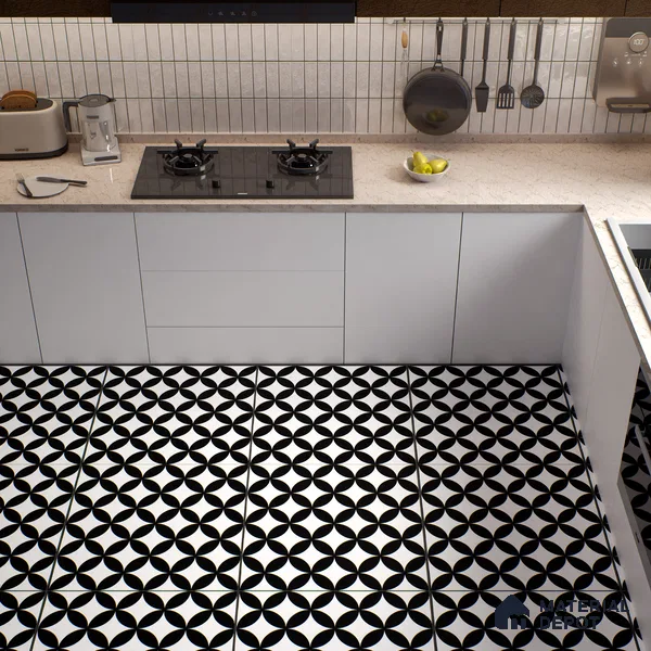 Moroccan Wall & Floor Tile TL 01444 Snow Monochrome 2 ft x 2 ft Matte Finish Vitrified Tile - 9 mm | Suitable For Balcony, Bathroom, Foyer | Please Expect a Slight Variation of Pattern