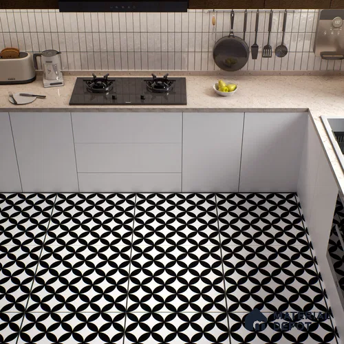 Moroccan Wall & Floor Tile TL 01444 Snow Monochrome 2 ft x 2 ft Matte Finish Vitrified Tile - 9 mm | Suitable For Balcony, Bathroom, Foyer | Please Expect a Slight Variation of Pattern