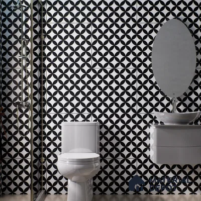 Moroccan Wall & Floor Tile TL 01444 Snow Monochrome 2 ft x 2 ft Matte Finish Vitrified Tile - 9 mm | Suitable For Balcony, Bathroom, Foyer | Please Expect a Slight Variation of Pattern