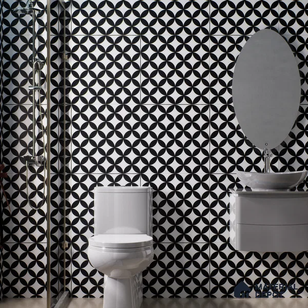 Moroccan Wall & Floor Tile TL 01444 Snow Monochrome 2 ft x 2 ft Matte Finish Vitrified Tile - 9 mm | Suitable For Balcony, Bathroom, Foyer | Please Expect a Slight Variation of Pattern