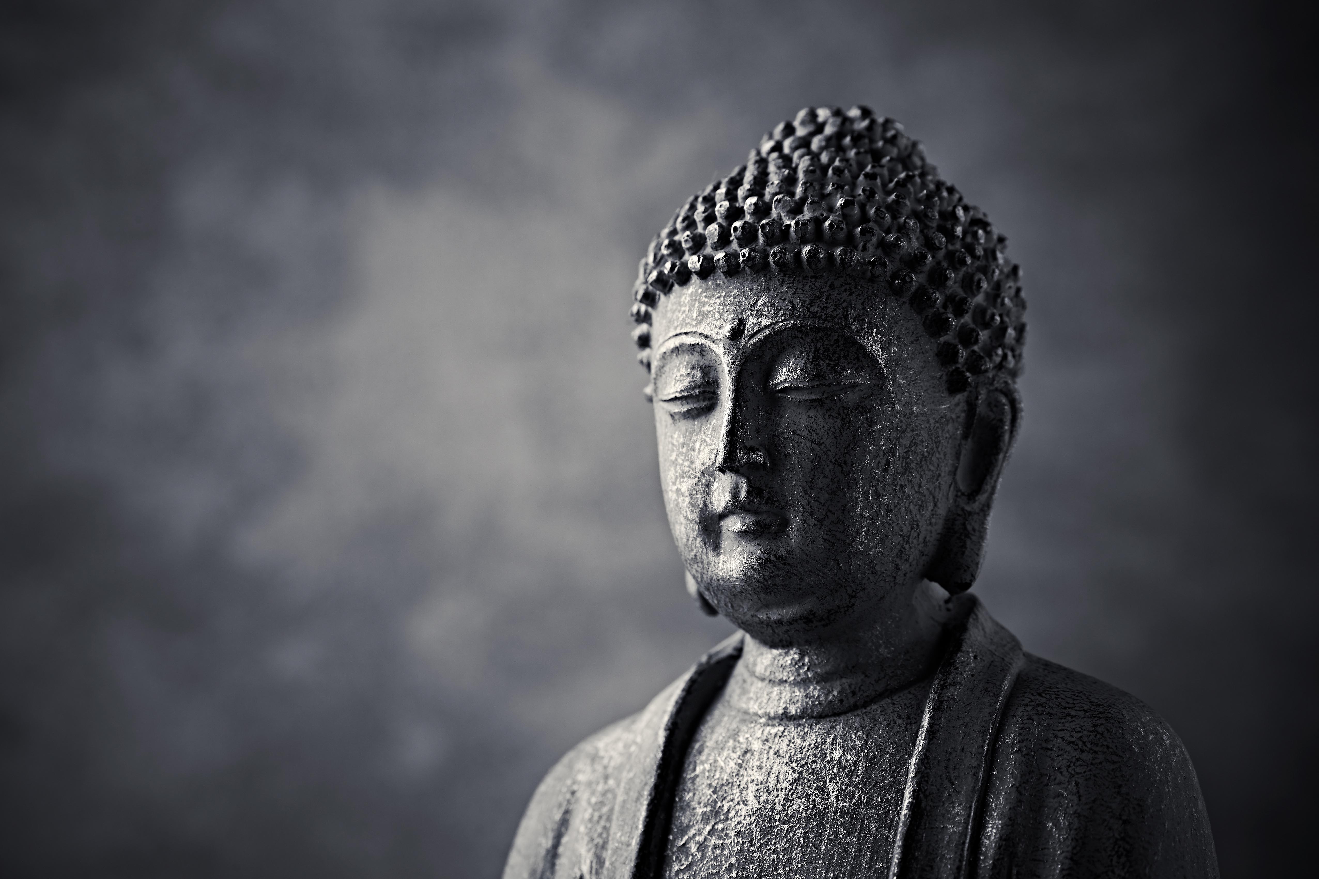 Patina of Peace Stone Buddha On Charcoal Background | WP 04109 B Canvas Texture Finish Indian Style luxurious Customized size Wallpaper | 250 GSM WP01CNF Paper | (MOQ = 30 Sq. Ft.)
