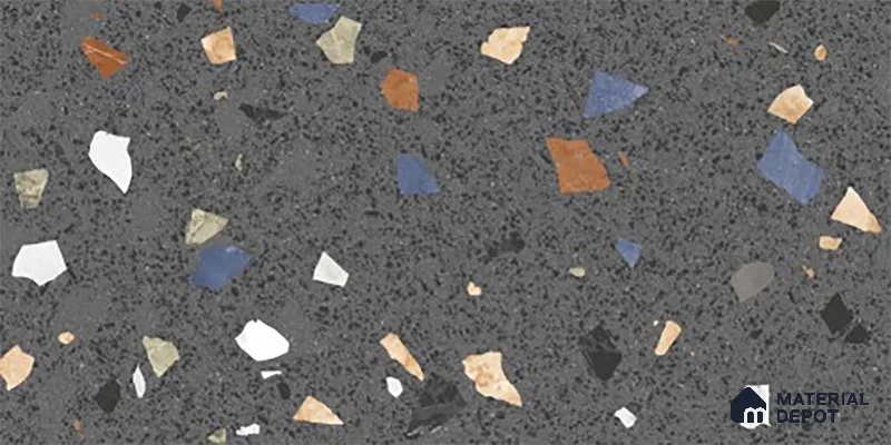 Terrazzo Wall Tile TL 06544 Mosaic Stone Black HL 2 ft x 1 ft Ceramic Matte Finish - 8 mm | Suitable for Living Room, Kitchen & Bathroom (Sample)