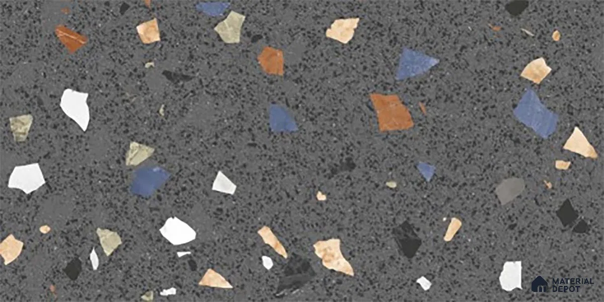 Terrazzo Wall Tile TL 06544 Mosaic Stone Black HL 2 ft x 1 ft Ceramic Matte Finish - 8 mm | Suitable for Living Room, Kitchen & Bathroom (Sample)