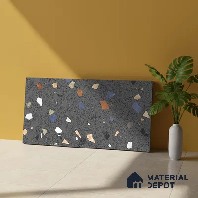 Terrazzo Wall Tile TL 06544 Mosaic Stone Black HL 2 ft x 1 ft Ceramic Matte Finish - 8 mm | Suitable for Living Room, Kitchen & Bathroom (Sample)