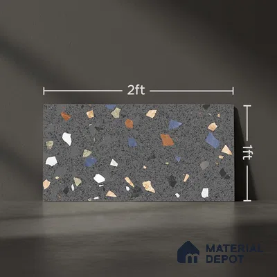 Terrazzo Wall Tile TL 06544 Mosaic Stone Black HL 2 ft x 1 ft Ceramic Matte Finish - 8 mm | Suitable for Living Room, Kitchen & Bathroom (Sample)