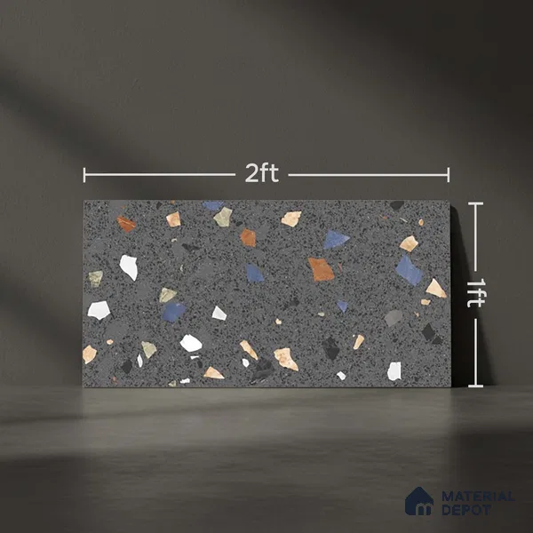 Terrazzo Wall Tile TL 06544 Mosaic Stone Black HL 2 ft x 1 ft Ceramic Matte Finish - 8 mm | Suitable for Living Room, Kitchen & Bathroom (Sample)