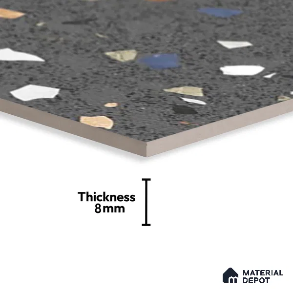 Terrazzo Wall Tile TL 06544 Mosaic Stone Black HL 2 ft x 1 ft Ceramic Matte Finish - 8 mm | Suitable for Living Room, Kitchen & Bathroom (Sample)