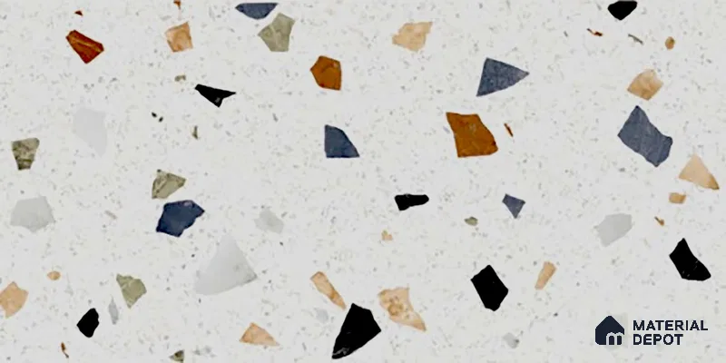 Terrazzo Wall Tile TL 06544 C Mosaic Stone White HL 2 ft x 1 ft Ceramic Matte Finish - 8 mm | Suitable for Living Room, Kitchen & Bathroom (Sample)