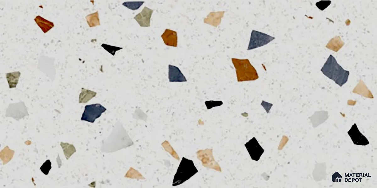 Terrazzo Wall Tile TL 06544 C Mosaic Stone White HL 2 ft x 1 ft Ceramic Matte Finish - 8 mm | Suitable for Living Room, Kitchen & Bathroom (Sample)