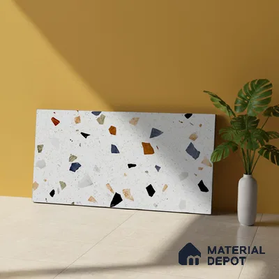 Terrazzo Wall Tile TL 06544 C Mosaic Stone White HL 2 ft x 1 ft Ceramic Matte Finish - 8 mm | Suitable for Living Room, Kitchen & Bathroom (Sample)