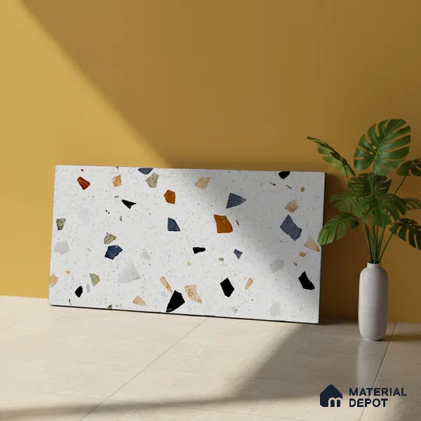 Terrazzo Wall Tile TL 06544 C Mosaic Stone White HL 2 ft x 1 ft Ceramic Matte Finish - 8 mm | Suitable for Living Room, Kitchen & Bathroom (Sample)