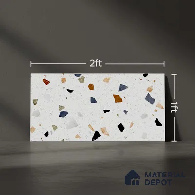 Terrazzo Wall Tile TL 06544 C Mosaic Stone White HL 2 ft x 1 ft Ceramic Matte Finish - 8 mm | Suitable for Living Room, Kitchen & Bathroom (Sample)
