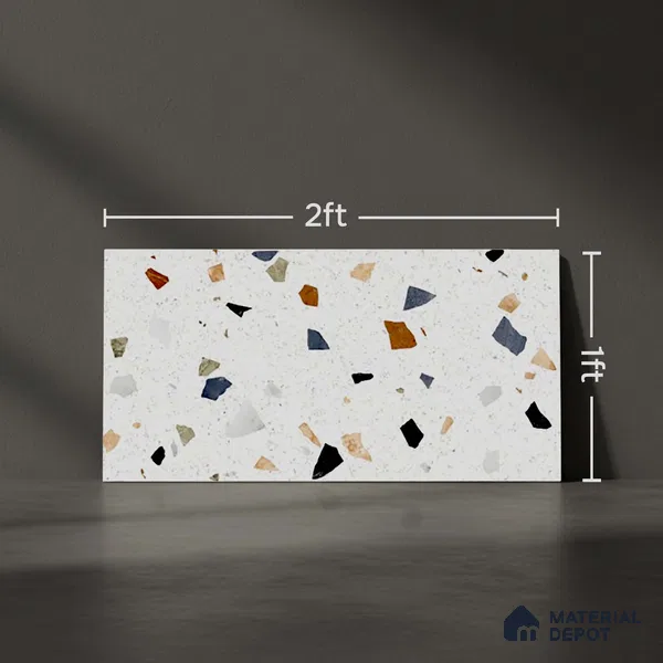 Terrazzo Wall Tile TL 06544 C Mosaic Stone White HL 2 ft x 1 ft Ceramic Matte Finish - 8 mm | Suitable for Living Room, Kitchen & Bathroom (Sample)