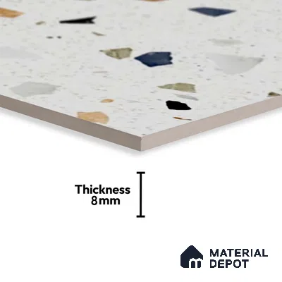 Terrazzo Wall Tile TL 06544 C Mosaic Stone White HL 2 ft x 1 ft Ceramic Matte Finish - 8 mm | Suitable for Living Room, Kitchen & Bathroom (Sample)