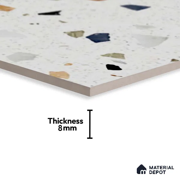 Terrazzo Wall Tile TL 06544 C Mosaic Stone White HL 2 ft x 1 ft Ceramic Matte Finish - 8 mm | Suitable for Living Room, Kitchen & Bathroom (Sample)