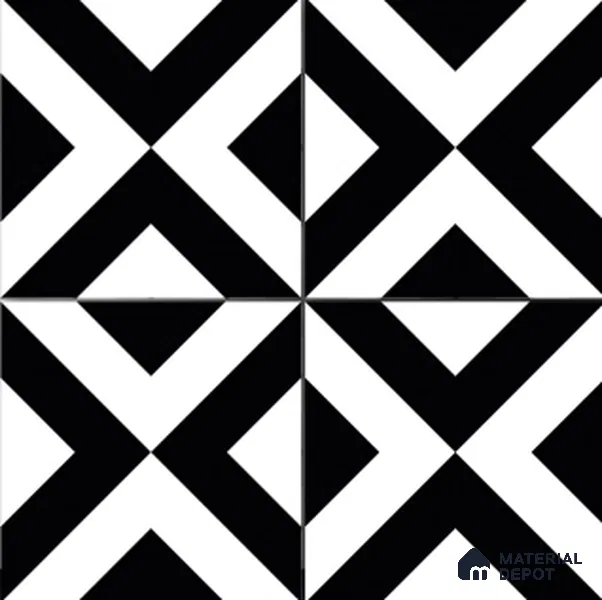 Moroccan Wall & Floor Tile TL 01438 Black & White 2 ft x 2 ft Matte Finish Vitrified Tile - 9 mm | Suitable For Kitchen, Bathroom, Dining Area | Please Expect a Slight Variation of Pattern