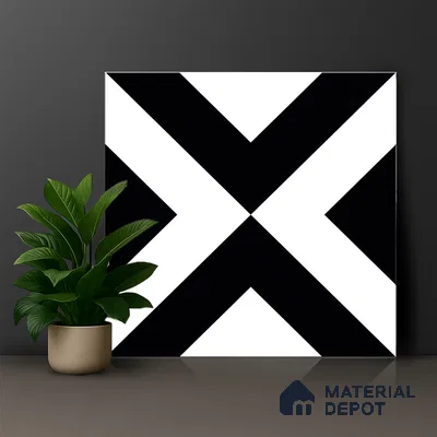 Moroccan Wall & Floor Tile TL 01438 Black & White 2 ft x 2 ft Matte Finish Vitrified Tile - 9 mm | Suitable For Kitchen, Bathroom, Dining Area | Please Expect a Slight Variation of Pattern