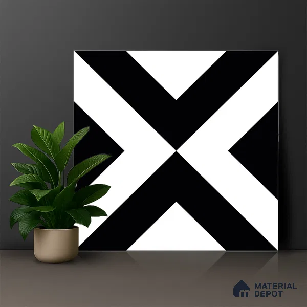 Moroccan Wall & Floor Tile TL 01438 Black & White 2 ft x 2 ft Matte Finish Vitrified Tile - 9 mm | Suitable For Kitchen, Bathroom, Dining Area | Please Expect a Slight Variation of Pattern