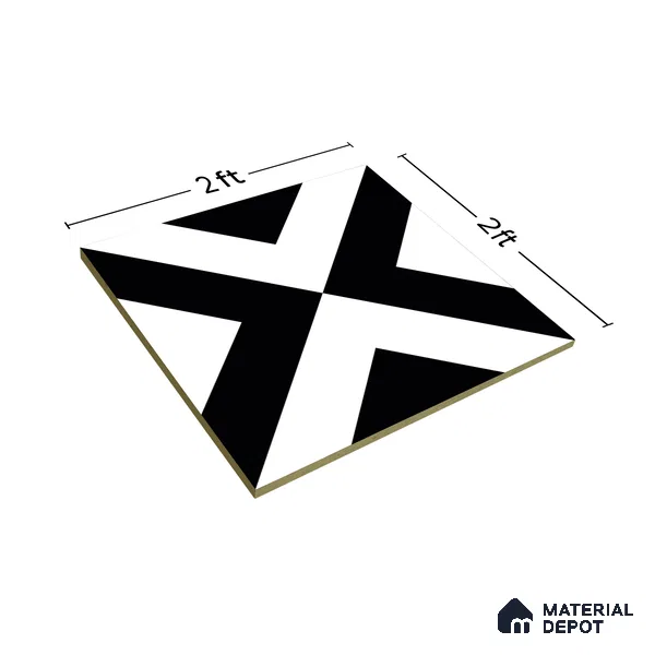 Moroccan Wall & Floor Tile TL 01438 Black & White 2 ft x 2 ft Matte Finish Vitrified Tile - 9 mm | Suitable For Kitchen, Bathroom, Dining Area | Please Expect a Slight Variation of Pattern