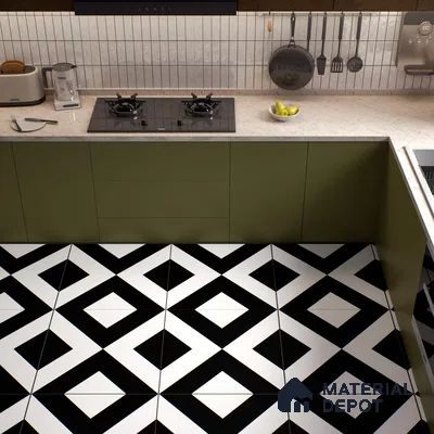 Moroccan Wall & Floor Tile TL 01438 Black & White 2 ft x 2 ft Matte Finish Vitrified Tile - 9 mm | Suitable For Kitchen, Bathroom, Dining Area | Please Expect a Slight Variation of Pattern