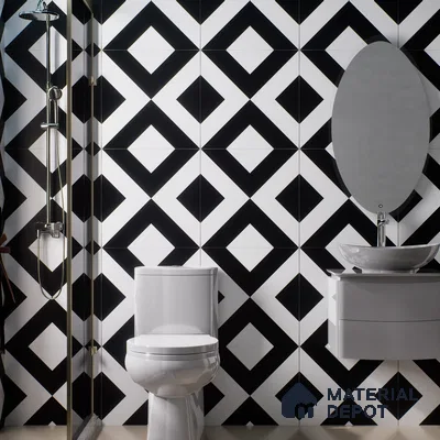 Moroccan Wall & Floor Tile TL 01438 Black & White 2 ft x 2 ft Matte Finish Vitrified Tile - 9 mm | Suitable For Kitchen, Bathroom, Dining Area | Please Expect a Slight Variation of Pattern