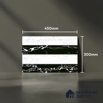 TL 01902 B Black & White Highlighter 18 x 12 inch Glossy Finish Ceramic Wall Tile - 6 mm
