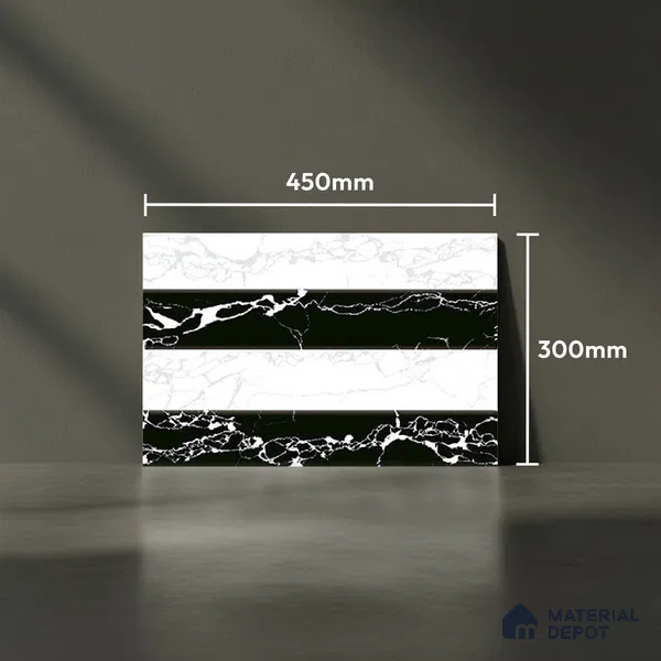 TL 01902 B Black & White Highlighter 18 x 12 inch Glossy Finish Ceramic Wall Tile - 6 mm