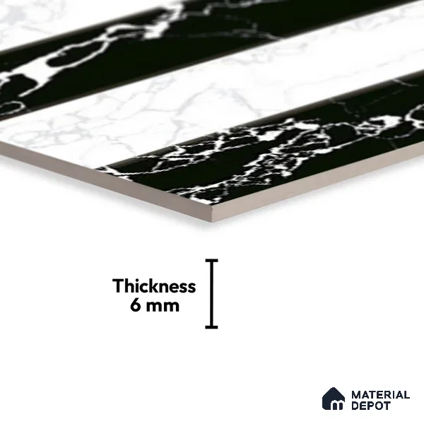 TL 01902 B Black & White Highlighter 18 x 12 inch Glossy Finish Ceramic Wall Tile - 6 mm
