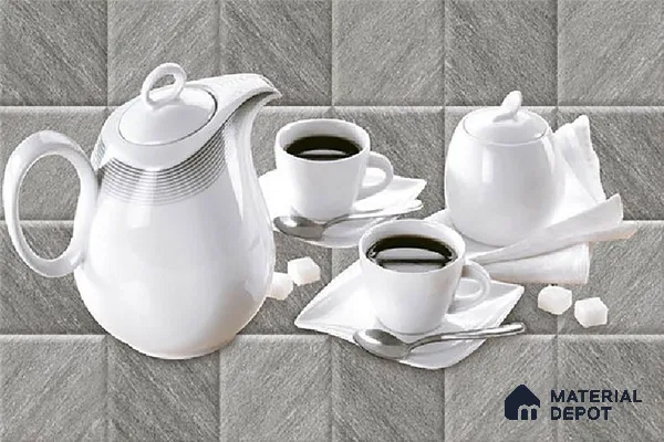 TL 01943 B Ash Grey & White Highlighter 1 18 x 12 inch Glossy Finish Ceramic Wall Tile - 6 mm