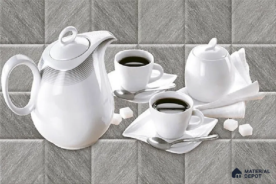 TL 01943 B Ash Grey & White Highlighter 1 18 x 12 inch Glossy Finish Ceramic Wall Tile - 6 mm