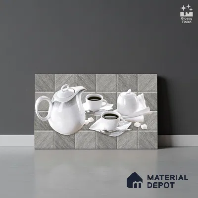 TL 01943 B Ash Grey & White Highlighter 1 18 x 12 inch Glossy Finish Ceramic Wall Tile - 6 mm