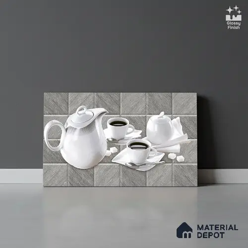 TL 01943 B Ash Grey & White Highlighter 1 18 x 12 inch Glossy Finish Ceramic Wall Tile - 6 mm