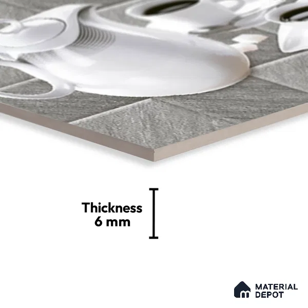 TL 01943 B Ash Grey & White Highlighter 1 18 x 12 inch Glossy Finish Ceramic Wall Tile - 6 mm